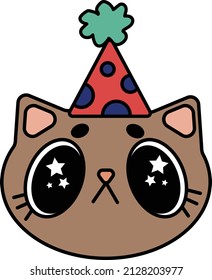 cat drawing with party hat