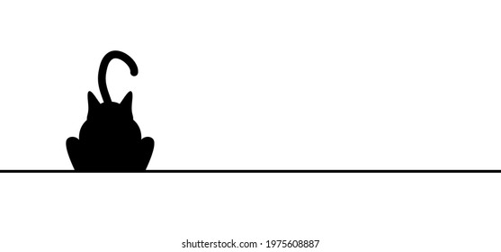 Cat Drawing pattern. Funny vector cat sign. Cartoon sketch of kitten, kitty silhouette pictogram. cute pet Animal sits on background. World cat day.