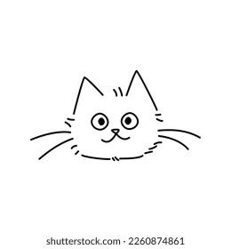 cat drawn with black line on a white background. Vector isolated animal for stickers, emoji, decor, cards, patterns. Stylized pet