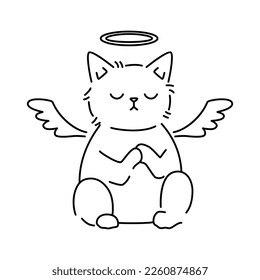 cat drawn with black line on a white background. Vector isolated animal for stickers, emoji, decor, cards, patterns. Stylized pet