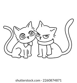 cat drawn with black line on a white background. Vector isolated animal for stickers, emoji, decor, cards, patterns. Stylized pet