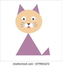 A cat drawn from geometric shapes. Triangle circle square. Vector illustration