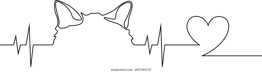 Cat drawn with lines. Cat ears and pulse. Love for cats, illustration. Tattoo. Vector stylized cat isolated from background