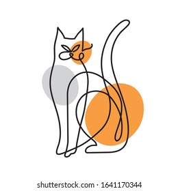 A cat drawn with a thin black line. 