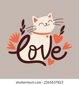 Cat drawn with the word love