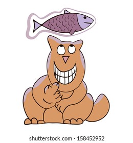 Cat dreaming of fish. Vector illustration.