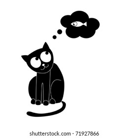 Cat dreaming of fish. Vector illustration