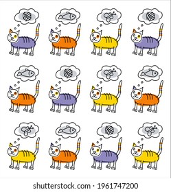 The cat dreams of a fish, a butterfly and a ball of thread