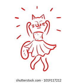 A cat in a dress. Delight and exultation. Vector illustration. Humanized animal. Cartoon character.