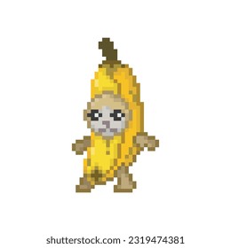 Banana Cat Meme Vector Isolated On Yellow Background. Funky Crying