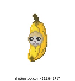 Cat dressed as banana, pixel art meme