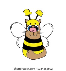 A cat dressed in a bee costume .Vector children's design for greeting cards, banners.
