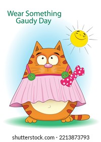 The cat is dressed in funny clothes, postcard