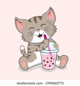 cat drink boba bubble tea