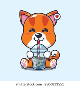 cat drink boba milk tea cartoon vector illustration.
Vector cartoon Illustration suitable for poster, brochure, web, mascot, sticker, logo and icon.