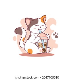 cat drinking boba vector cute illustration design