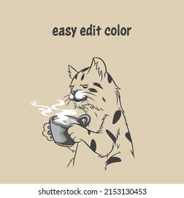 Cat drinking coffee premium vector easy edit the color, and thanks for your download