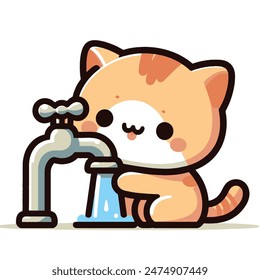 Cat drinking from a faucet