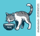 cat drinking milk in a bowl
