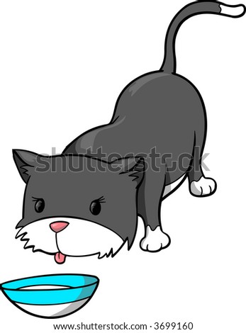 Cat Drinking Milk Vector Illustration Stock Vector (Royalty Free