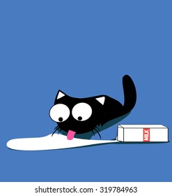 cat drinks spilled milk