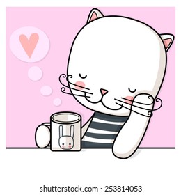 cat drinks tea
