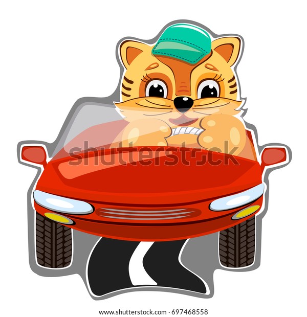 Cat driver.VECTOR Collection funny cats. Set\
of characters. Emotion for chat, avatars, prints. Icon set. Cats\
modern flat style\
collection.