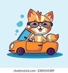 Ilustración de estilo vector de dibujos animados para coches de conducción de gato