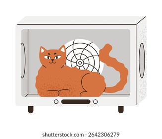 Cat dryer automatic box. Gadget for grooming cats and small dogs. Pet with electronic device. Flat vector illustration isolated on white background.