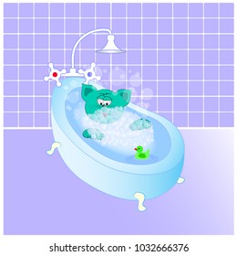 
cat and duck in the bathroom cartoon vector humor illustration. kitten and duck in the bathroom cartoon vector humor illustration.