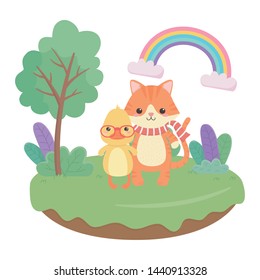 Cat and duck cartoon design