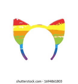 Cat ears band for head. Drawing sign with LGBT style, seven colors of rainbow (red, orange, yellow, green, blue, indigo, violet