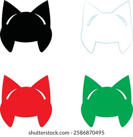 Cat ears headband, minimalist design, geometric shapes, color variations, black red green, anime-inspired accessory, cosplay element, kawaii fashion, flat vector style, simple outlines, symmetrical co