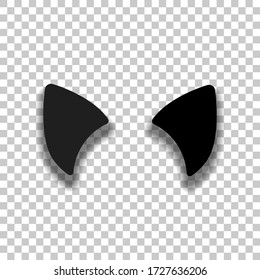 Orejas de gato, señal simple. Icono de cristal negro con sombra suave sobre fondo transparente