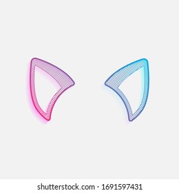 Osos gatos, simple señal. Logo coloreado con líneas diagonales y degradado azul-rojo. Gráfico neón, efecto ligero