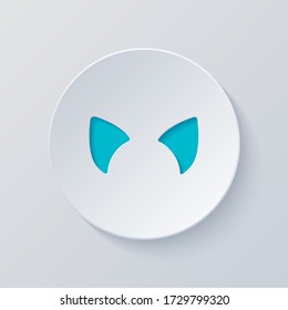 Cat ears, simple sign. Cut circle with gray and blue layers. Paper style