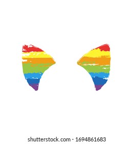 Cat ears, simple sign. Drawing sign with LGBT style, seven colors of rainbow (red, orange, yellow, green, blue, indigo, violet