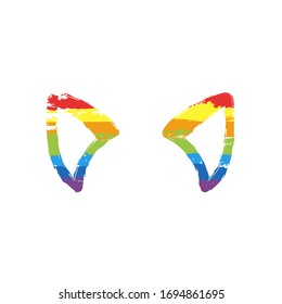 Cat ears, simple sign. Drawing sign with LGBT style, seven colors of rainbow (red, orange, yellow, green, blue, indigo, violet