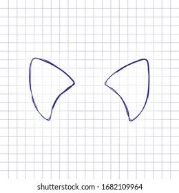 Osos gatos, simple señal. Imagen dibujada a mano en papel. Tinta azul, estilo de esbozo. Doodle sobre fondo a cuadros