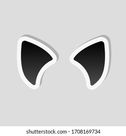 Cat ears, simple sign. Sticker style with white border and simple shadow on gray background