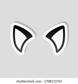 Katzenähren, einfaches Schild. Sticker-Stil mit weißer Grenze und einfarbiger Schatten auf grauem Hintergrund