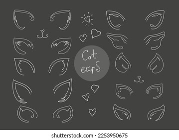 ilustración de esquema de doodle de conjunto de tatuajes de orejas gatas