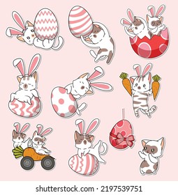 cat and Easter day sticker cartoon collection