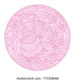 Cat. Eastern circle pattern. Mandala. Hand drawn circle zendala with abstract patterns on isolation background. Design for spiritual relaxation for adults. Outline for tattoo, printing on t-shirts