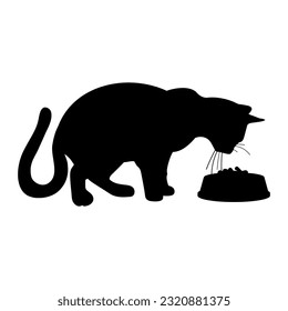 Cat eating from a bowl isolated