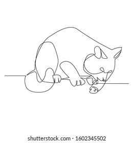 cat eating fish continuous single line drawing