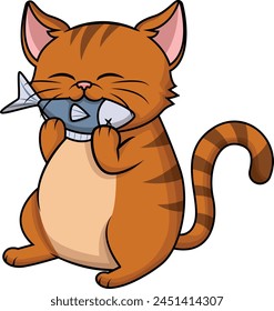 Cat eating fish vector illustration