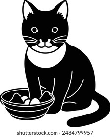 Cat eating food vector illustration