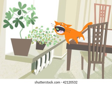 a cat is eating house plants