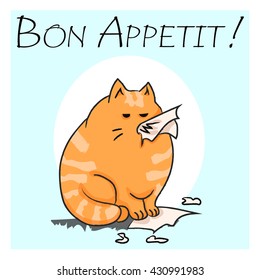cat eating newspaper